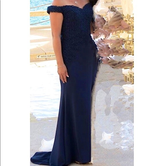Elegant Navy Blue long cocktail dress - Picture 4 of 4